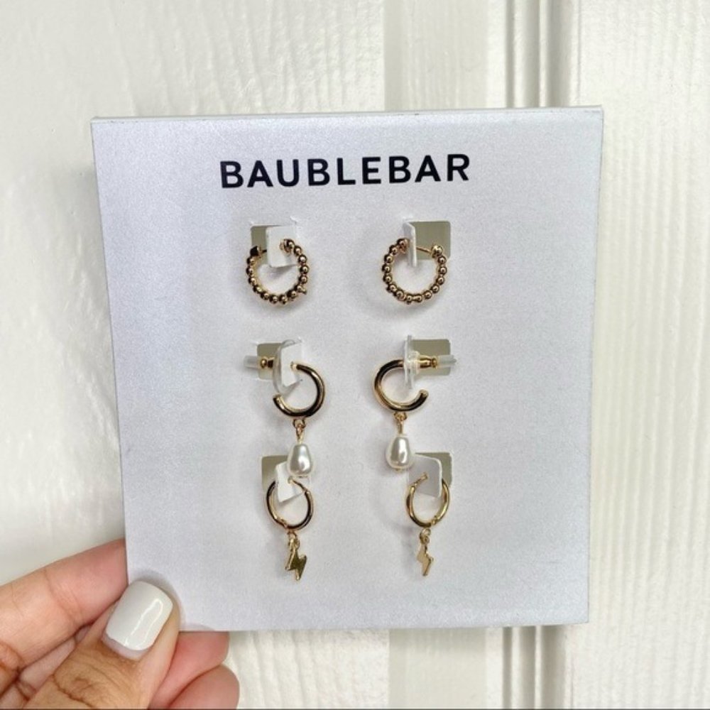 NWT BaubleBar Gold Delicate Trio Huggie Earring Set - Picture 1 of 3